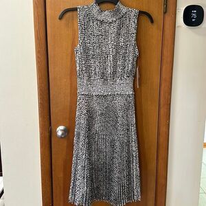 White and black print dress